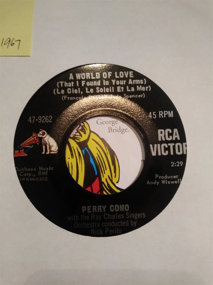Perry Como, A World of Love ~ HTF 1967 RCA Victor 45  Foto 1 de 1