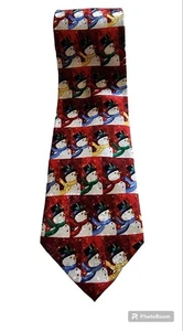 100% Silk Necktie Holiday Christmas Snowman by American Greetings - Red & White - Picture 1 of 6