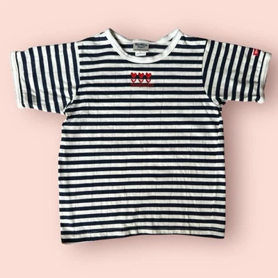 VTG OshKosh B'gosh Blue White Ringer T-Shirt Sz 6x USA New Striped Embroidered - Image 1 of 4