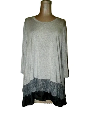LOGO LORI GOLDSTEIN GRIS CLARO/GRIS OSCURO ENCAJE CAPAS 3/4 SLV TÚNICA TALLA XL ¡EN MUY BUEN ESTADO! Foto 1 de 4