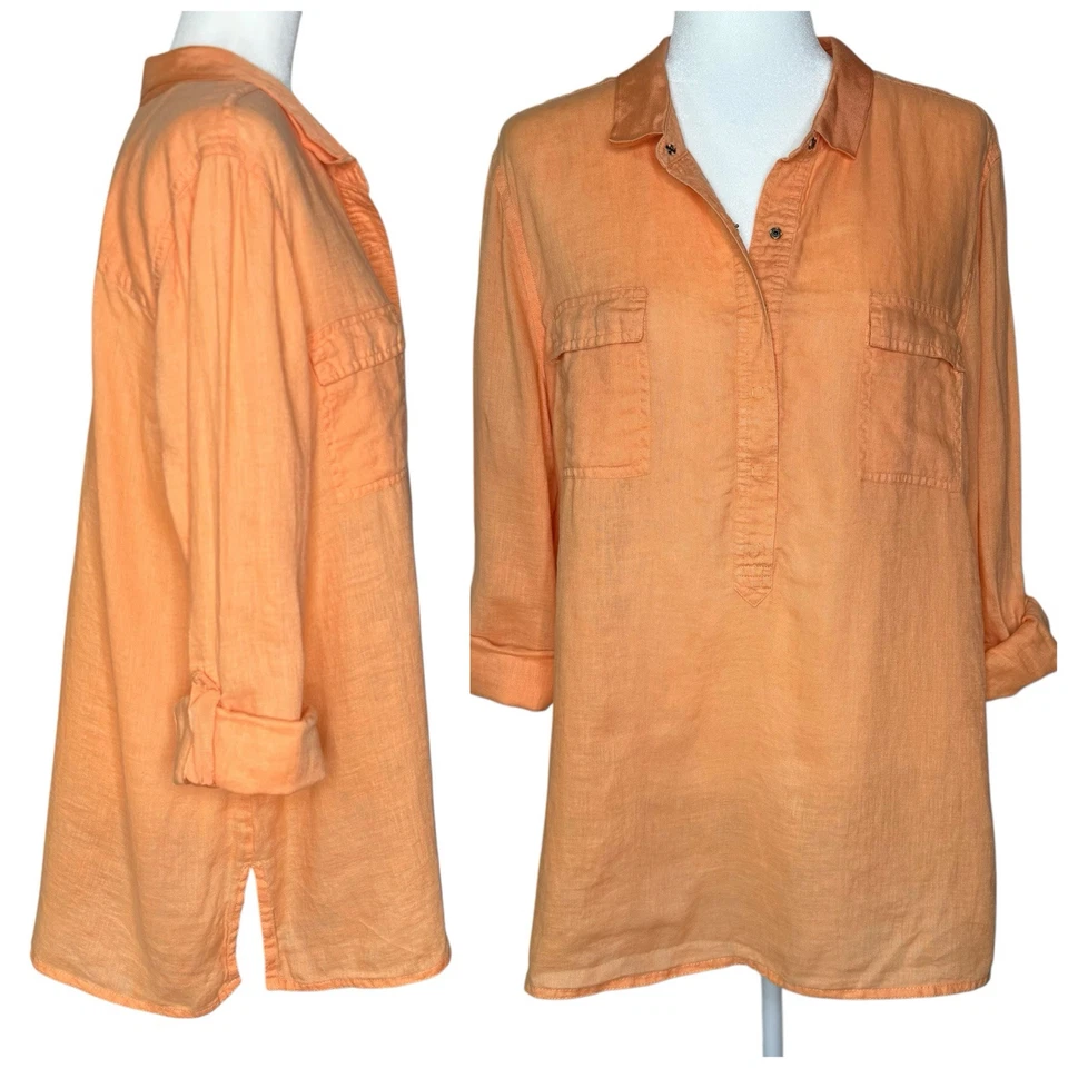 Top túnica Chicos L 100 % lino manga lengüeta enrollable crema camisa Lagenlook playera Foto 1 de 4