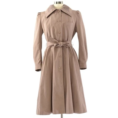 Gabardina vintage años 70 rosa neutro para mujer M ajuste con cinturón acampanada chaqueta larga rosa Foto 1 de 4