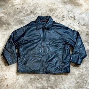 Vintage J Ferrar Leather Jacket Mens Black Bomber Quilted Y2K Size XXL - Picture 1 of 7