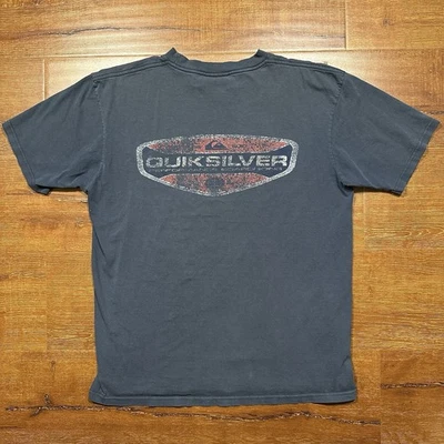 Vintage Quiksilver T Shirt Men L Gray Graphic Print Retro Skater Surf Y2K 00s 90 - Image 1 of 4