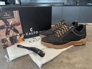 NEW CALTO Mens 3" INVISIBLE HEIGHT Elevator BLACK SUEDE DESIGNER Trainers UK 9 - Picture 1 of 24
