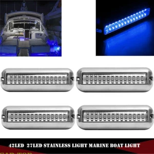 4x Blue 42LED Boat Light Underwater Marine Transom Tail Lamp Stainless Steel - Picture 1 of 8