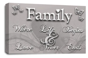 Family Quote Canvas Wall Art Print Silver White Love Framed Picture - Picture 1 of 6