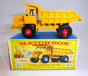 Matchbox K-5A Foden Tipper Truck yellow RED plastic wheels near mint / boxed - Picture 1 of 9