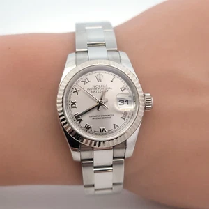 Ladies Rolex Oyster Perpetual Datejust Stainless Rhodium Roman Dial - 179174 - Picture 1 of 18