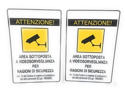 GENERICO Coppia Di Cartelli Segnaletici Area Sottoposta A Videosorveglianza X Esterno 30x