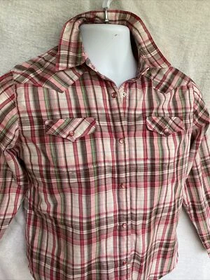 Wrangler 珍珠 Snap 衬衫长袖格子上衣女孩尺寸 2XL 青年尺寸粉色 — 第 1/4 张图片