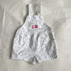 Oshkosh Vestbak Vintage Overalls Shorts White Floral Pink Yellow Flower USA Sz 6 - Picture 1 of 8
