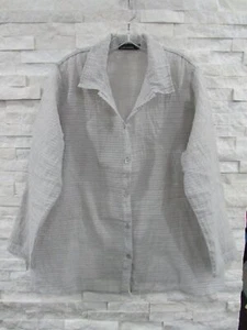 NUEVO Corte Suelto Gris Claro Funky Ondulado Transparente Rayas Gran Tamaño Botón Camisa Topper XL - Imagen 1 de 5