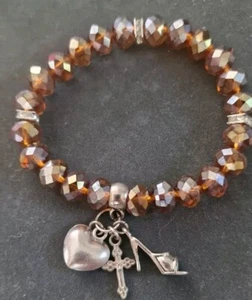 Vintage THOMAS SABO Faceted Oval Citrine Glass Bead 925 Charm Bracelet - Picture 1 of 7