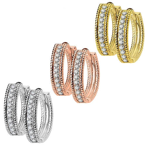 1 Paar Klapp Ohrringe Creolen Huggies Edelstahl Perlen Rand mit Kristallen - Bild 1 von 1