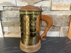 TAZA SUECA DE LATÓN MADERA VIDRIO MUSICAL PIEDRA CHEERIO SKAL PROSIT SANTE - Imagen 1 de 6