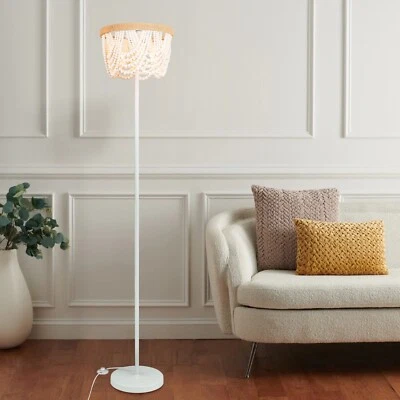 Bohemia Wood Beaded Boho Floor Lamp 3-Light White Standing Lamp for Bedroom - Image 1 of 4