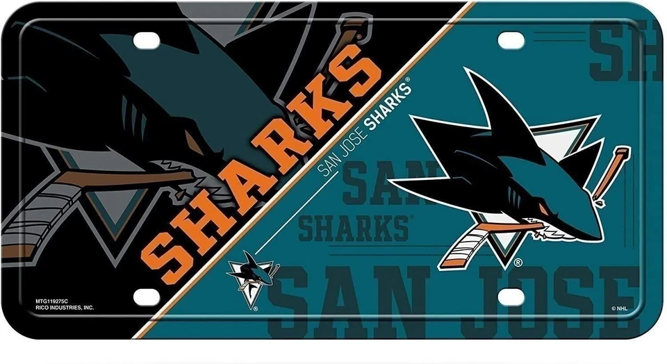 San Jose Sharks Metal Auto Tag License Plate, Split Design, 6x12 Inch - Image 1 of 1