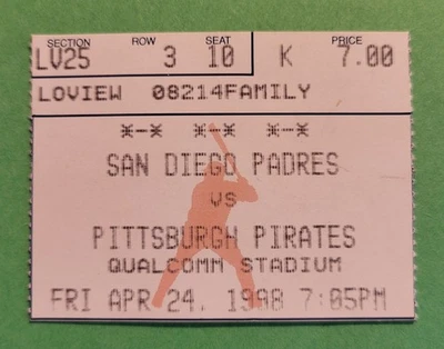 1998 Pirates Vs Padres Ticket Stub 4/24/98 - Image 1 of 2