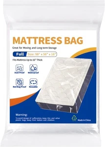 Mattress Bag for Moving Storage - Plastic Waterproof Full, Clear - Picture 1 of 7