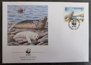 1990 Guernsey World Wildlife Fund FDC ties 20p Stamp cd Guernsey - Picture 1 of 2