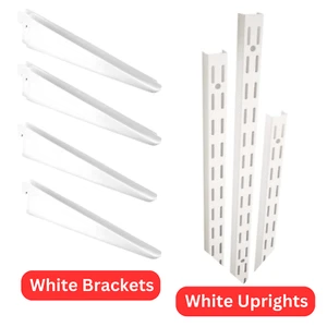 Heavy duty TwinSlot Shelving White Upright & Brackets Adjustable Rack Wall Shelf - Picture 1 of 16