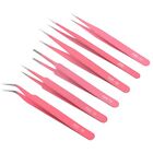Pink Precision Tweezers 6pcs Set Upgraded Antistatic Stainless Steel Curved Of T