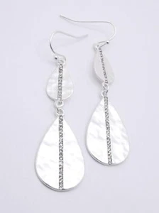 EXQUISITE Mat Silver Plated Crystals Double Teardrops 2.25" Long Earrings - Picture 1 of 8