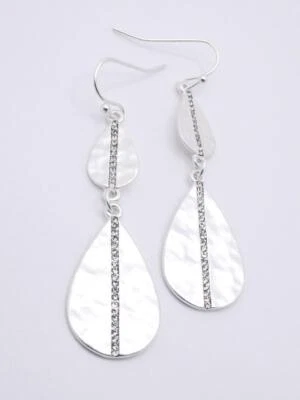 EXQUISITE Mat Silver Plated Crystals Double Teardrops 2.25" Long Earrings - Image 1 of 4