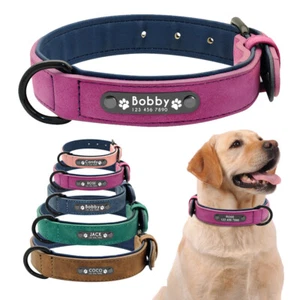 Maßgeschneidertes Hundehalsband weiches Leder gepolstert personalisierter Name für kleine bis große Hunde - Bild 1 von 11