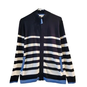 Giacca maglione donna Coldwater Creek zip davanti manica lunga cotone righe tg PL - Foto 1 di 10