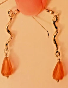 AMBER AMBIANCE Graceful Silver Twist Dangle Earrings 2" GOLDEN Honey Hue Gems - Picture 1 of 3