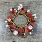 Peppermint Candy Berry Leaves Christmas Candle Ring Sugar Coated Red White Decor