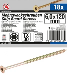 BGS DIY Mehrzweckschrauben | T-Profil (für Torx) T30 | 6,0 x 120 mm | 18 Stück – - Picture 1 of 1