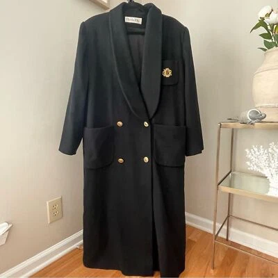 Винтажный Christian Dior черное золото монограмма шерсти двубортный Тренч размер 12 - Изображение 1 из 4