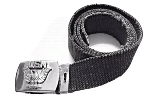 USN MILITARY UNITED STATES NAVY FLIP TOP BELT BUCKLE WITH BELT 34" PREOWNED - Picture 1 of 8