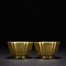 3.3" china antique qing dynasty kangxi mark porcelain a pair gilt hexagon cup