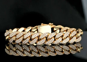 $33,000 Men's JA 10K Yellow Gold Pave Diamond Cuban Link Chain 8.5" Bracelet - Picture 1 of 8