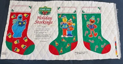 Jim Henson Sesame Street Holiday Stockings Christmas Quilt Fabric Panel 1980's - Image 1 of 4