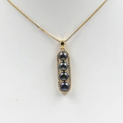 Collar de Perlas 5-6 mm Mar del Sur Natural Negro 18" Oro 14k P Foto 1 de 4