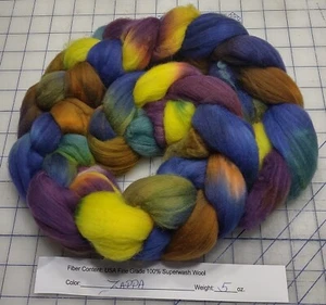 Fine Superwash Wool Top Roving Spinning Handpainted Dyed USA NWT Zappa - Picture 1 of 1
