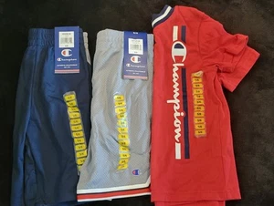New Boy Champion Outfit Size 5/6 Red Gray And Blue 2 Shorts And 1 T-Shirt - Picture 1 of 4
