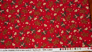 Rot Baumwolle Sharon Reynolds Northcott Weihnachten Stoff Lebkuchen Männer werfen 3 Yards - Bild 1 von 3