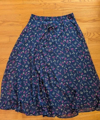 Vintage Women's Cambridge Dry Goods Floral Navy Blue Large Maxi Skirt Lined - Image 1 of 4