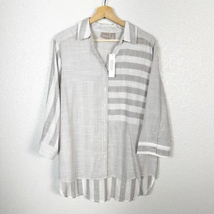 Chico's Neu mit Etikett leichtes Button-Down-Shirt Damen Kontraststreifen Baumwolle XL - Bild 1 von 8