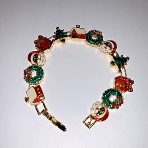 Pulsera con dije de árbol de Papá Noel con guirnalda navideña esmaltada en tono dorado - Imagen 1 de 9