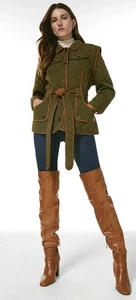 Karen Millen Quilted Pocket Belted Coat Jacket Green / Brown US 6 / UK 10 NWOT - Picture 1 of 13