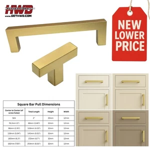 Gold Farmhouse Cabinet Handles Pulls Gold Square Kitchen Drawer Brass Brushed - Picture 1 of 19