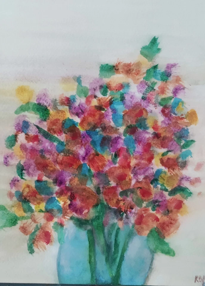 原版水彩花卉抽象五颜六色的豪华波西米亚花卉自然静止... — 第 1/1 张图片