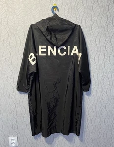 Balenciaga Men's Lightweight Black Nylon Long Rain Oversized Jacket Logo - Picture 1 of 8